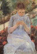 Mary Cassatt Young woman sewing in the Garden oil painting on canvas